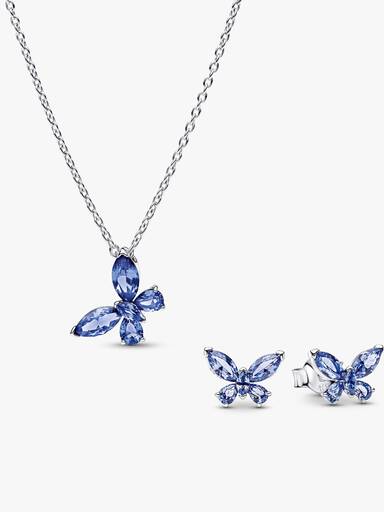 Winter Blue Butterfly Necklace and Earring Set