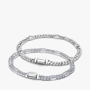 His and Hers Cuban Chain Heart and Oval Bracelet Set