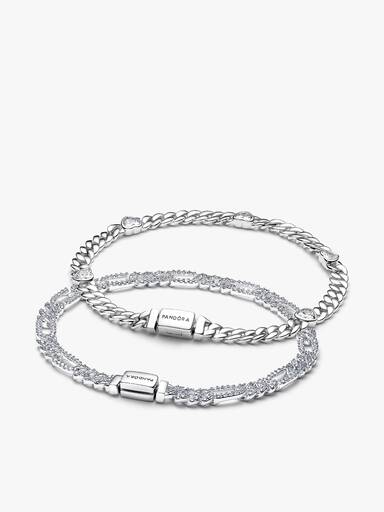 His and Hers Cuban Chain Heart and Oval Bracelet Set