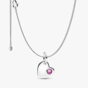 October Birthstone Heart Pendant Necklace
