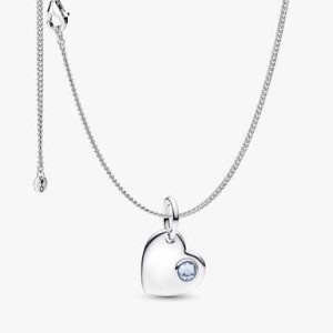 March Birthstone Heart Pendant Necklace