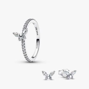 Sparkling Clear Butterfly Ring and Earring Set