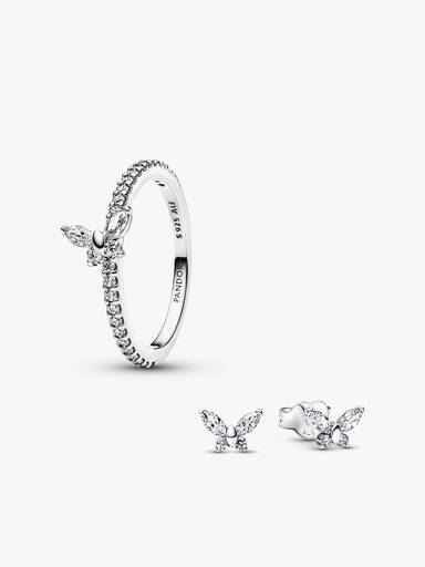 Sparkling Clear Butterfly Ring and Earring Set