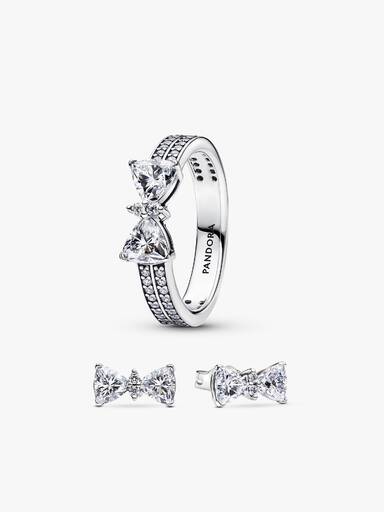 Sparkling Bow Double Row Ring Set