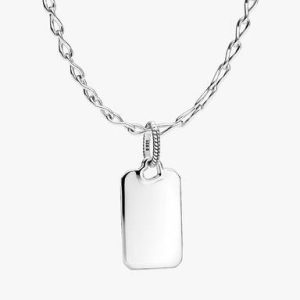 Engravable Rectangle Tag Pendant & Infinity Chain Necklace Set