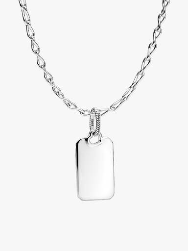 Engravable Rectangle Tag Pendant & Infinity Chain Necklace Set