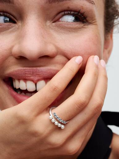 Treated Freshwater Cultured Pearls & Pavé Open Ring - Image 3