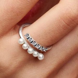 Treated Freshwater Cultured Pearls & Pavé Open Ring