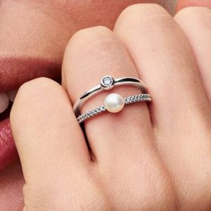 FINAL SALE - Treated Freshwater Cultured Pearl & Pavé Double Band Ring