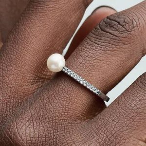 Treated Freshwater Cultured Pearl & Pavé Ring