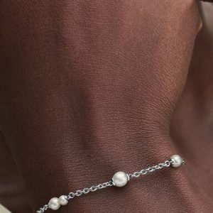 Treated Freshwater Cultured Pearl Station Chain Bracelet