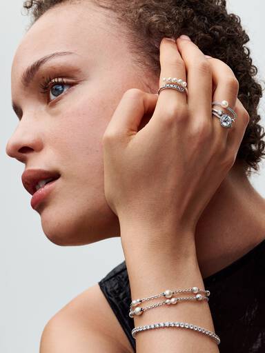 Treated Freshwater Cultured Pearls & Pavé Open Ring - Image 5