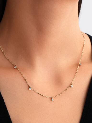 Pandora Era Bezel Lab-Grown Diamond Dangle Station Paperclip Chain Necklace - Image 3