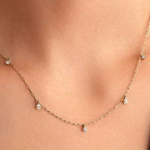 Pandora Era Bezel Lab-Grown Diamond Dangle Station Paperclip Chain Necklace