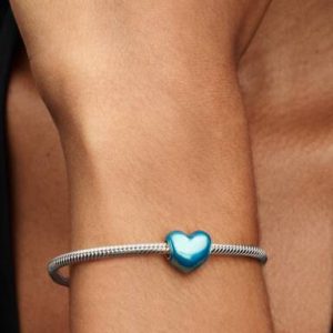 Metallic Sky Blue Heart Charm
