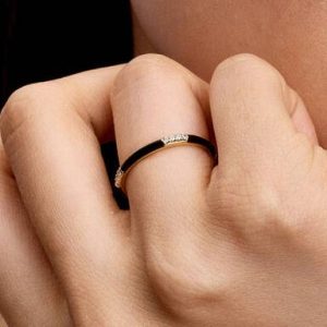 Black Enamel & Stones Ring