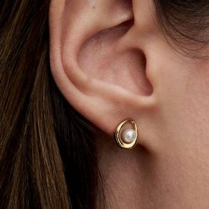 Organically Shaped Oval & Treated Freshwater Cultured Pearl Stud Earrings