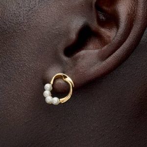 Organically Shaped Circle & Treated Freshwater Cultured Pearls Stud Earrings