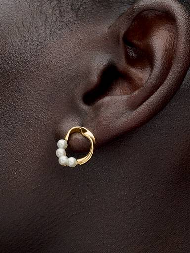 Organically Shaped Circle & Treated Freshwater Cultured Pearls Stud Earrings