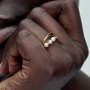 Treated Freshwater Cultured Pearl & Organically Shaped Double Band Ring
