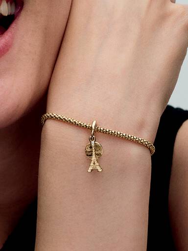 Paris Eiffel Tower Lab-Grown Diamond Engravable Double Dangle Charm