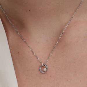 Organically Shaped Pavé Circle & Treated Freshwater Cultured Pearl Collier Necklace