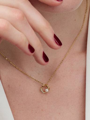 Organically Shaped Pavé Circle & Treated Freshwater Cultured Pearl Collier Necklace