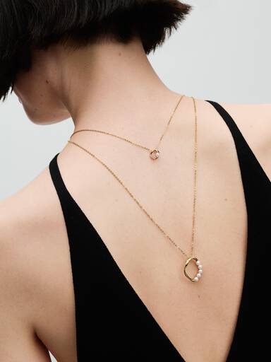 Organically Shaped Pavé Circle & Treated Freshwater Cultured Pearl Collier Necklace - Image 4