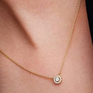 Round Pavé Halo Pendant Necklace