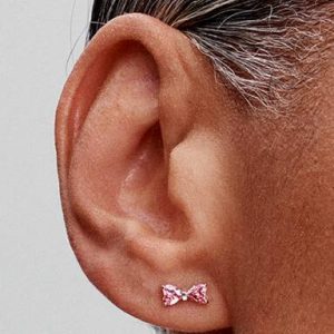 Sparkling Pink Bow Stud Earrings