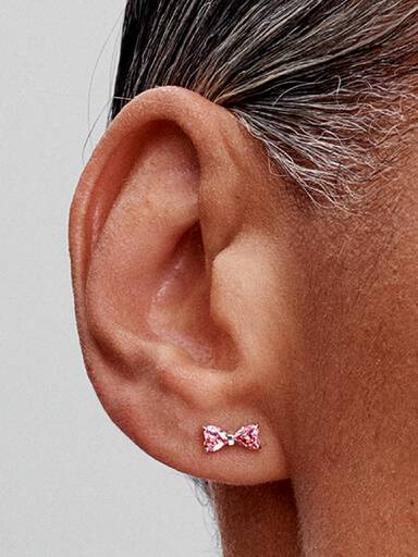 Sparkling Pink Bow Stud Earrings
