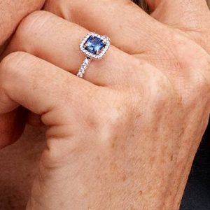 Sparkling Square Blue Halo Ring