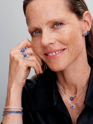 Sparkling Square Blue Halo Pendant Necklace - Image 4