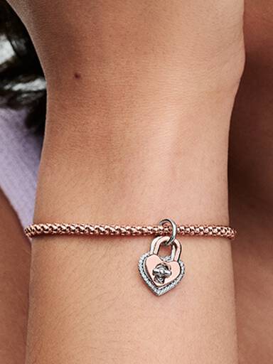 Two-tone Twistable Heart Padlock Double Dangle Charm