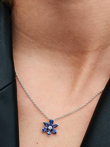 Sparkling Blue Herbarium Cluster Pendant Necklace