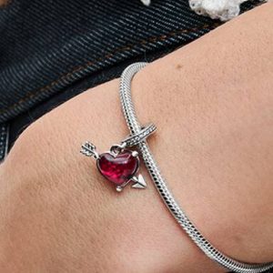 Red Heart & Arrow Murano Glass Dangle Charm